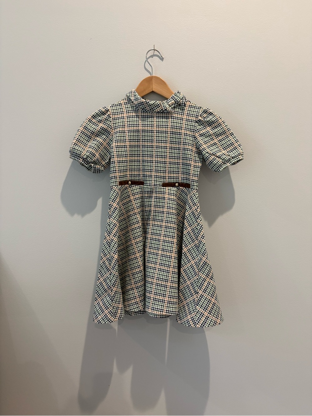Janie & Jack Girls Plaid Fit-and-Flare Dress in Cream and Green